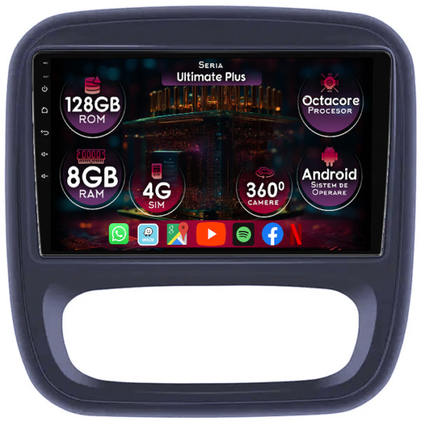Navigatie dedicata Renault Captur 1 2013-2020, 8GB RAM 128GB ROM, Octacore, Platforma 7862, Display 9" QLED, Carplay&Android Auto, Android 14, Ventilator Activ
