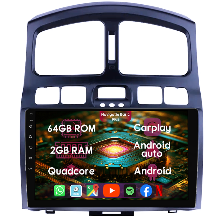 Navigatie dedicata Hyundai Santa Fe 2000-2006, 2GB RAM 64GB ROM, Quad Core, Display 9" IPS Full HD, Carplay&Android Auto, Android 14, Suport camere AHD - imagine 1