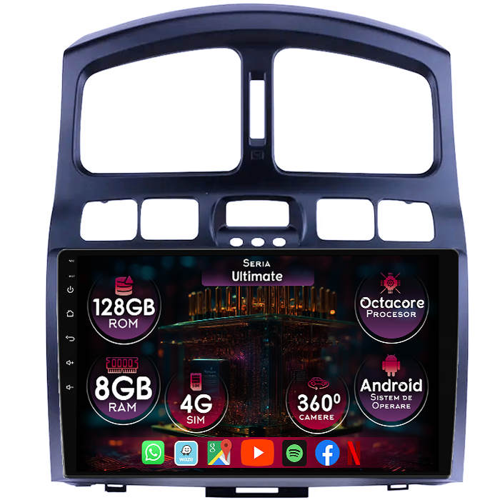 Navigatie dedicata Hyundai Santa Fe 2000-2006, 8GB RAM 128GB ROM, Octacore, Platforma TS18, Display 9" QLED, Carplay&Android Auto, Android 14, Ventilator Activ - imagine 1