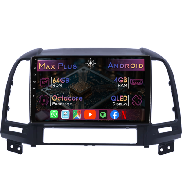 Navigatie dedicata Hyundai Santa Fe 2005-2012, 4GB RAM 64GB ROM, Octacore, Display 9" QLED, Carplay&Android Auto, Android 14, Suport camere AHD