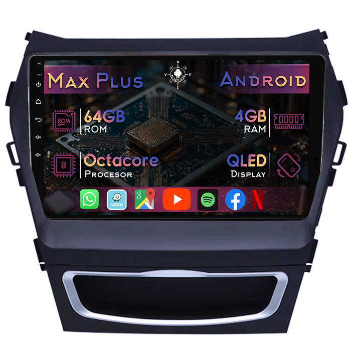 Navigatie dedicata Hyundai Santa Fe 3 IX45 2012-2018,4GB RAM 64GB ROM, Octacore, Display 9" QLED, Carplay&Android Auto, Android 14, Suport camere AHD - imagine 1