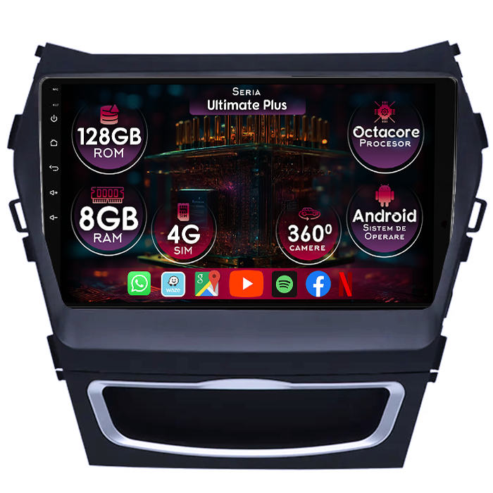 Navigatie dedicata Hyundai Santa Fe 3 IX45 2012-2018,8GB RAM 128GB ROM, Octacore, Platforma 7862, Display 9" QLED 2K, Carplay&Android Auto, Android 14, Ventilator Activ - imagine 1