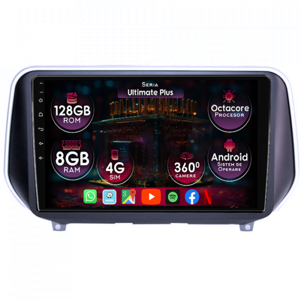 Navigatie dedicata Hyundai Santa Fe 4 2018+, 8GB RAM 128GB ROM, Octacore, Platforma 7862, Display 9" QLED, Carplay&Android Auto, Android 14, Ventilator Activ