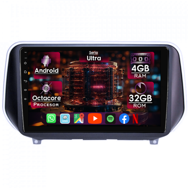 Navigatie dedicata Hyundai Santa Fe 4 2018+, 4GB RAM 32GB ROM, Octacore, Display 9" QLED, Carplay&Android Auto, Android 14, Ventilator Activ