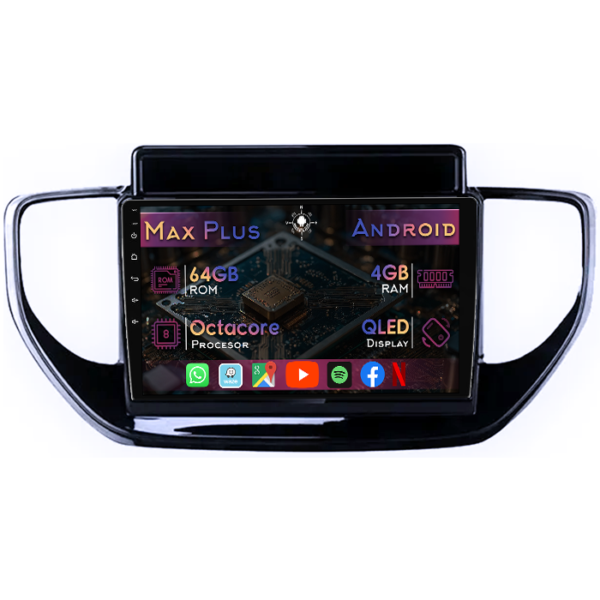 Navigatie dedicata Hyundai Solaris 2 2020-2021, 4GB RAM 64GB ROM, Octacore, Display 9" QLED, Carplay&Android Auto, Android 14, Suport camere AHD