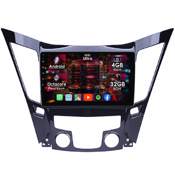 Navigatie dedicata Hyundai Sonata 2009-2014, 4GB RAM 32GB ROM, Octacore, Display 9" QLED, Carplay&Android Auto, Android 14, Ventilator Activ