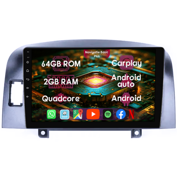 Navigatie dedicata Hyundai Sonata NF 2006, 2GB RAM 64GB ROM, Quad Core, Display 9" IPS Full HD, Carplay&Android Auto, Android 14, Suport camere AHD