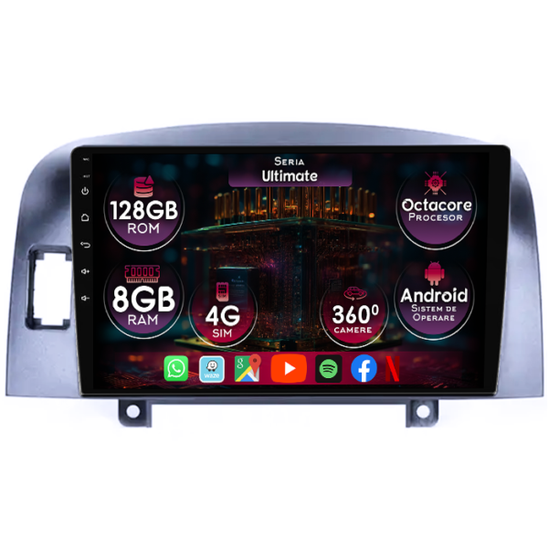 Navigatie dedicata Hyundai Sonata NF 2006, 8GB RAM 128GB ROM, Octacore, Platforma TS18, Display 9" QLED, Carplay&Android Auto, Android 14, Ventilator Activ