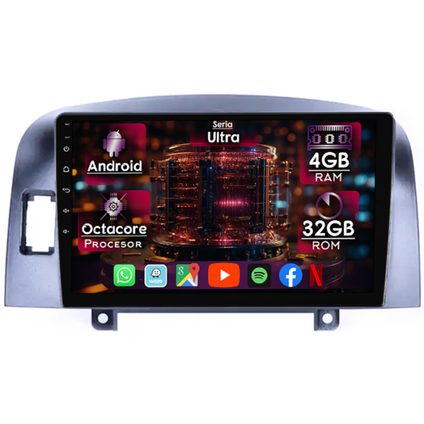 Navigatie dedicata Hyundai Sonata NF 2006, 4GB RAM 32GB ROM, Octacore, Display 9" QLED, Carplay&Android Auto, Android 14, Ventilator Activ