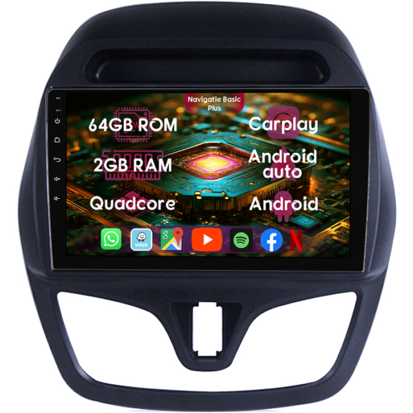 Navigatie dedicata Chevrolet Spark 2015-2018, 2GB RAM 64GB ROM, Quad Core, Display 9" IPS Full HD, Carplay&Android Auto, Android 14, Suport camere AHD