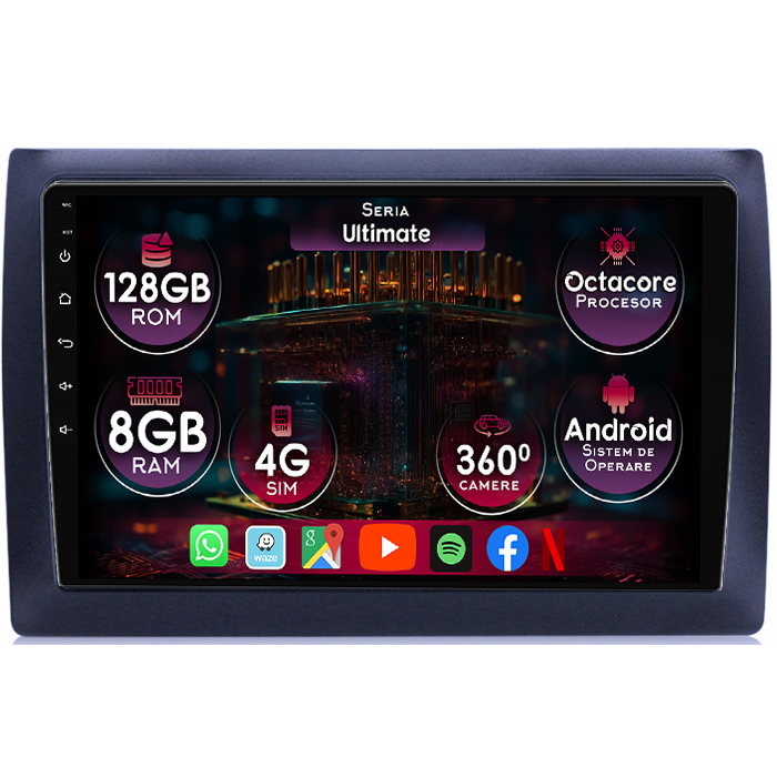 Navigatie dedicata Fiat Stilo 2010, 8GB RAM 128GB ROM, Octacore, Platforma TS18, Display 9" QLED, Carplay&Android Auto, Android 14, Ventilator Activ - imagine 1
