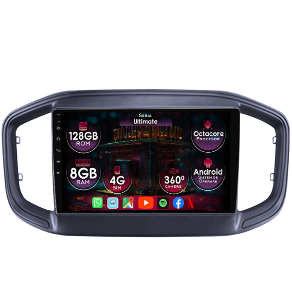 Navigatie dedicata Fiat Strada 2020-2021, 8GB RAM 128GB ROM, Octacore, Platforma TS18, Display 9" QLED, Carplay&Android Auto, Android 14, Ventilator Activ