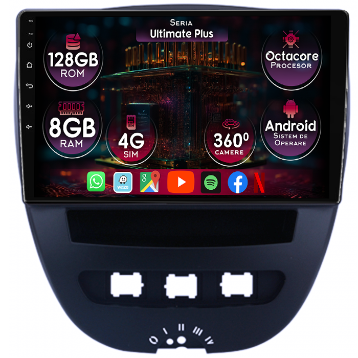 Navigatie dedicata Citroen C1 2005-2014, 8GB RAM 128GB ROM, Octacore, Platforma 7862, Display 10" QLED 2K, Carplay&Android Auto, Android 14, Ventilator Activ - imagine 1
