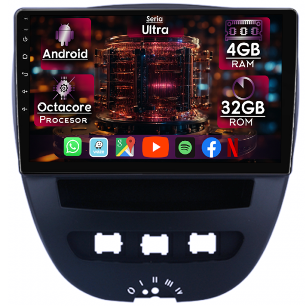 Navigatie dedicata Citroen C1 2005-2014, 4GB RAM 32GB ROM, Octacore, Display 10" QLED, Carplay&Android Auto, Android 14, Ventilator Activ