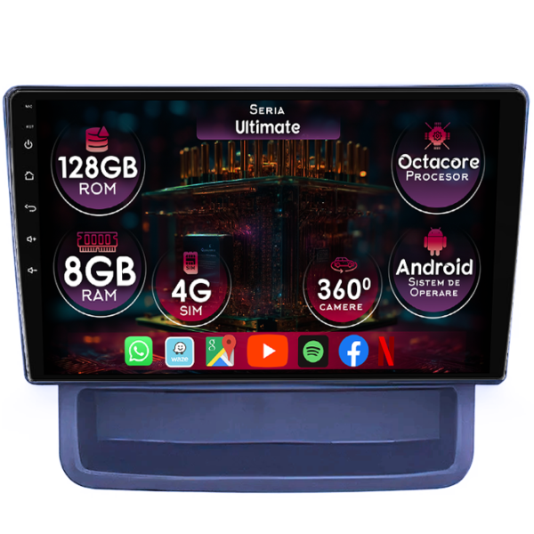 Navigatie dedicata Renault Trafic 2 2001-2014, 8GB RAM 128GB ROM, Octacore, Platforma TS18, Display 10" QLED, Carplay&Android Auto, Android 14, Ventilator Activ
