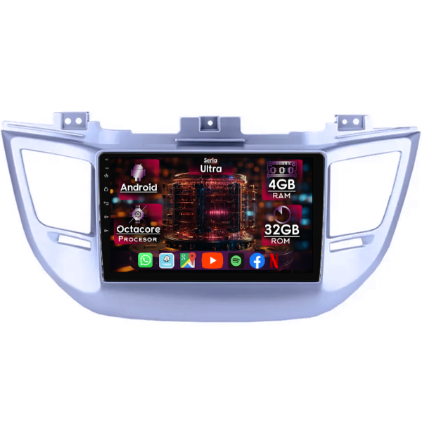 Navigatie dedicata Hyundai Tucson IX35 2014-2018, 4GB RAM 32GB ROM, Octacore, Display 9" QLED, Carplay&Android Auto, Android 14, Ventilator Activ