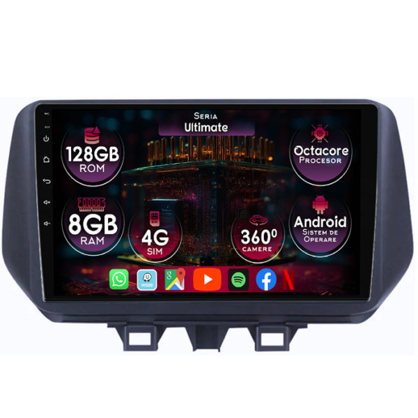 Navigatie dedicata Hyundai IX35 2019+, 8GB RAM 128GB ROM, Octacore, Platforma TS18, Display 9" QLED, Carplay&Android Auto, Android 14, Ventilator Activ