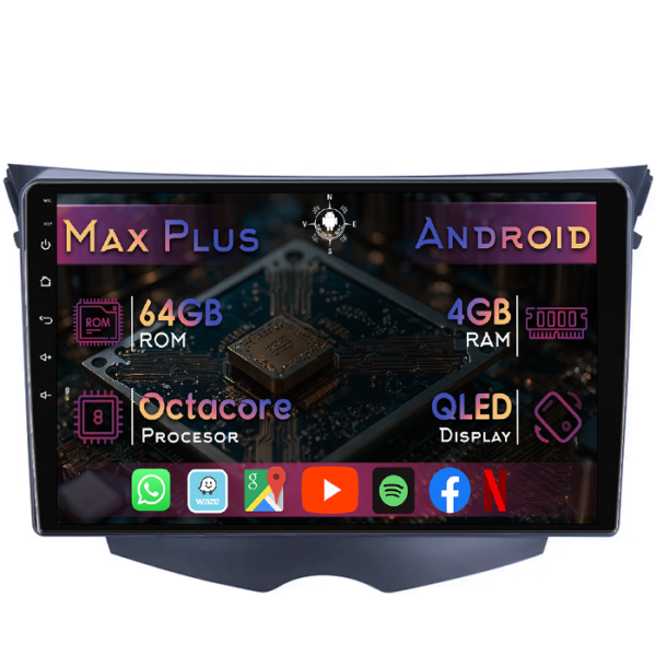 Navigatie dedicata Hyundai Veloster FS 2011-2017, 4GB RAM 64GB ROM, Octacore, Display 9" QLED, Carplay&Android Auto, Android 14, Suport camere AHD