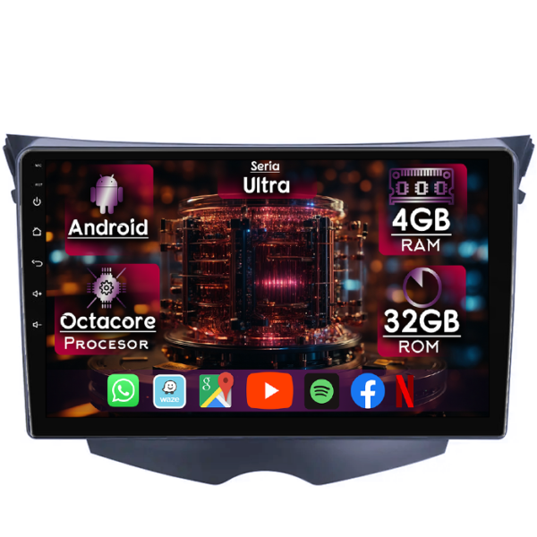 Navigatie dedicata Hyundai Veloster FS 2011-2017, 4GB RAM 32GB ROM, Octacore, Display 9" QLED, Carplay&Android Auto, Android 14, Ventilator Activ