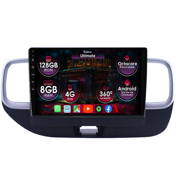 Navigatie dedicata Hyundai Venue 2019-2020, 8GB RAM 128GB ROM, Octacore, Platforma TS18, Display 9" QLED, Carplay&Android Auto, Android 14, Ventilator Activ