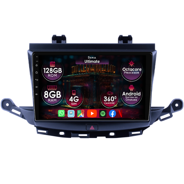 Navigatie dedicata Opel Verano 2016+, 8GB RAM 128GB ROM, Octacore, Platforma TS18, Display 9" QLED, Carplay&Android Auto, Android 14, Ventilator Activ