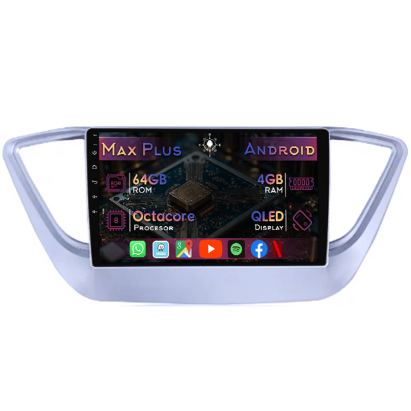 Navigatie dedicata Hyundai Verna 2017-2018, 4GB RAM 64GB ROM, Octacore, Display 9" QLED, Carplay&Android Auto, Android 14, Suport camere AHD