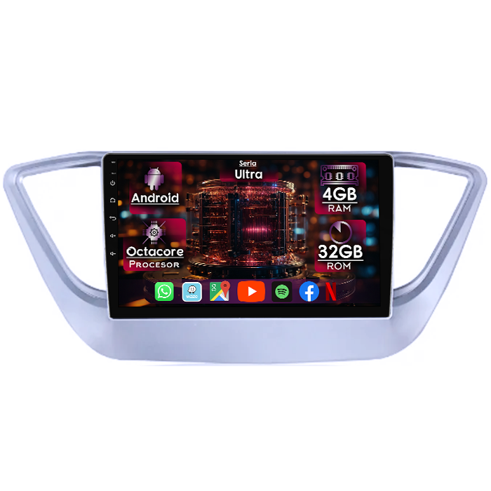 Navigatie dedicata Hyundai Verna 2017-2018, 4GB RAM 32GB ROM, Octacore, Display 9" QLED 2K, Carplay&Android Auto, Android 14, Ventilator Activ - imagine 1