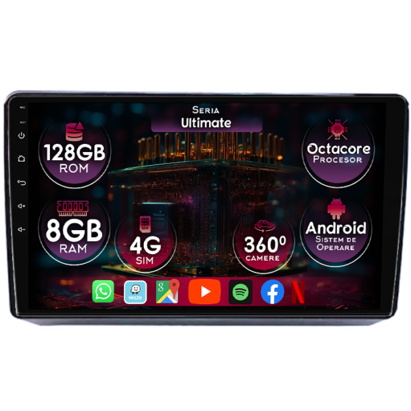 Navigatie dedicata Fiat Viaggio/Ottimo, 8GB RAM 128GB ROM, Octacore, Platforma TS18, Display 9" QLED, Carplay&Android Auto, Android 14, Ventilator Activ