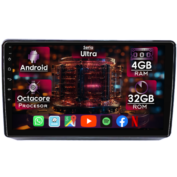 Navigatie dedicata Fiat Viaggio/Ottimo, 4GB RAM 32GB ROM, Octacore, Display 9" QLED, Carplay&Android Auto, Android 14, Ventilator Activ