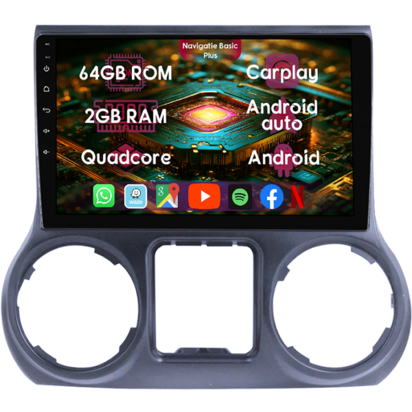 Navigatie dedicata Jeep Wrangler 2011-2016, 2GB RAM 64GB ROM, Quad Core, Display 10" IPS Full HD, Carplay&Android Auto, Android 14, Suport camere AHD
