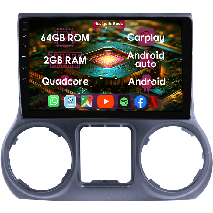 Navigatie dedicata Jeep Wrangler 2011-2016, 2GB RAM 64GB ROM, Quad Core, Display 10" IPS Full HD, Carplay&Android Auto, Android 14, Suport camere AHD - imagine 1