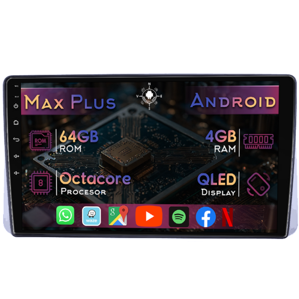 Navigatie dedicata Chrysler Grand Voyager 2013-2016, 4GB RAM 64GB ROM, Octacore, Display 9" QLED, Carplay&Android Auto, Android 14, Suport camere AHD