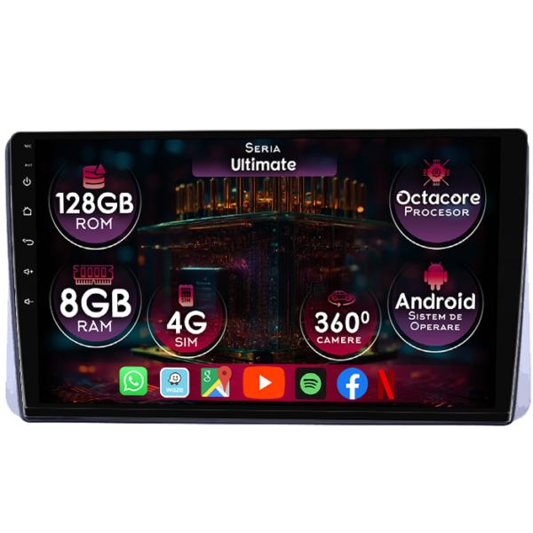 Navigatie dedicata Chrysler Grand Voyager 2013-2016, 8GB RAM 128GB ROM, Octacore, Platforma TS18, Display 9" QLED, Carplay&Android Auto, Android 14, Ventilator Activ