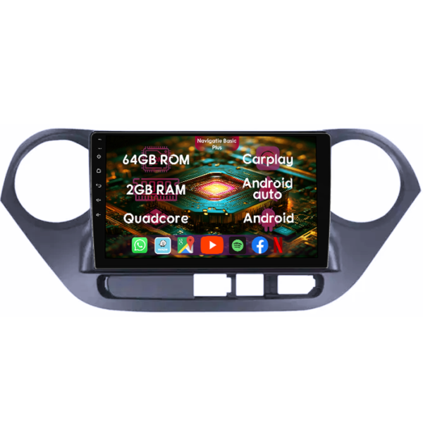 Navigatie dedicata Hyundai i10 2014-2017, 2GB RAM 64GB ROM, Quad Core, Display 9" IPS Full HD, Carplay&Android Auto, Android 14, Suport camere AHD