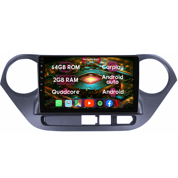 Navigatie dedicata Hyundai i10 2014-2017, 2GB RAM 64GB ROM, Quad Core, Display 9" IPS Full HD, Carplay&Android Auto, Android 14, Suport camere AHD - imagine 1