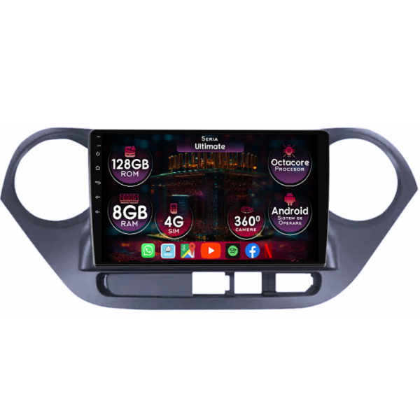 Navigatie dedicata Hyundai i10 2014-2017, 8GB RAM 128GB ROM, Octacore, Platforma TS18, Display 9" QLED, Carplay&Android Auto, Android 14, Ventilator Activ
