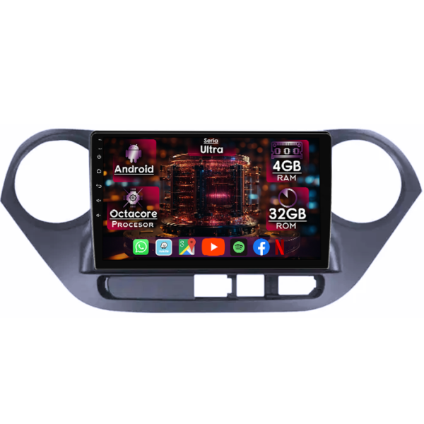 Navigatie dedicata Hyundai i10 2014-2017, 4GB RAM 32GB ROM, Octacore, Display 9" QLED, Carplay&Android Auto, Android 14, Ventilator Activ