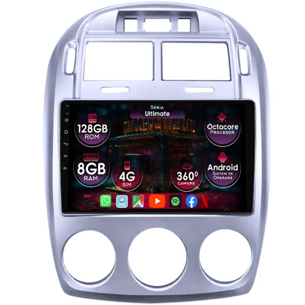 Navigatie dedicata Kia Cerato 2005-2006, 8GB RAM 128GB ROM, Octacore, Platforma TS18, Display 9" QLED, Carplay&Android Auto, Android 14, Ventilator Activ