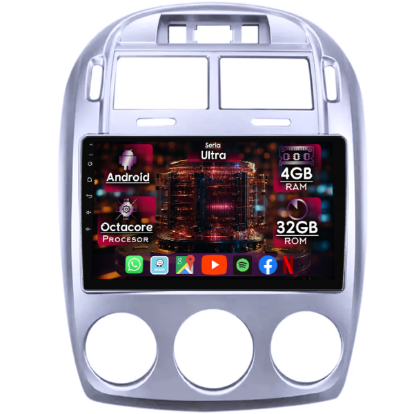 Navigatie dedicata Kia Cerato 2005-2006, 4GB RAM 32GB ROM, Octacore, Display 9" QLED, Carplay&Android Auto, Android 14, Ventilator Activ