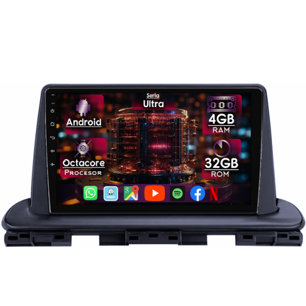 Navigatie dedicata Kia Cerato 2018-2021, 4GB RAM 32GB ROM, Octacore, Display 9" QLED 2K, Carplay&Android Auto, Android 14, Ventilator Activ