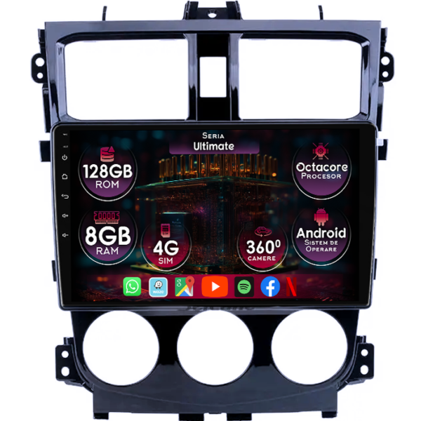 Navigatie dedicata Mitsubishi Colt 2013, 8GB RAM 128GB ROM, Octacore, Platforma TS18, Display 9" QLED, Carplay&Android Auto, Android 14, Ventilator Activ