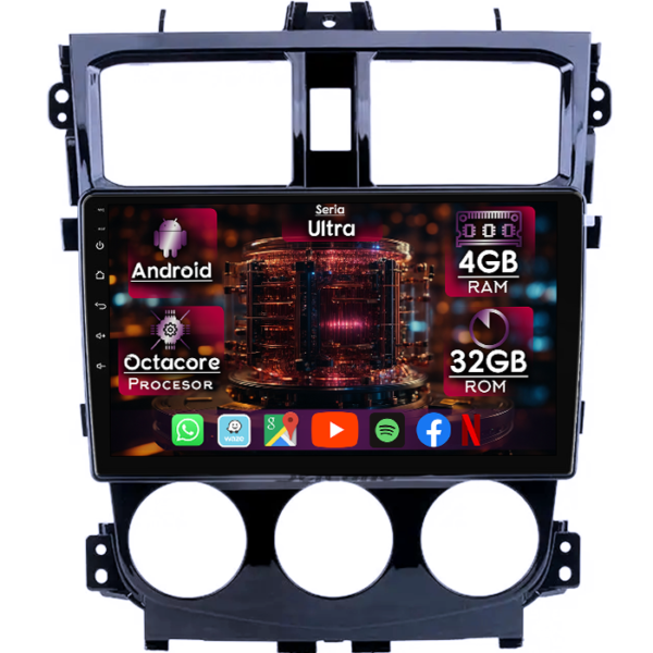 Navigatie dedicata Mitsubishi Colt 2013, 4GB RAM 32GB ROM, Octacore, Display 9" QLED, Carplay&Android Auto, Android 14, Ventilator Activ