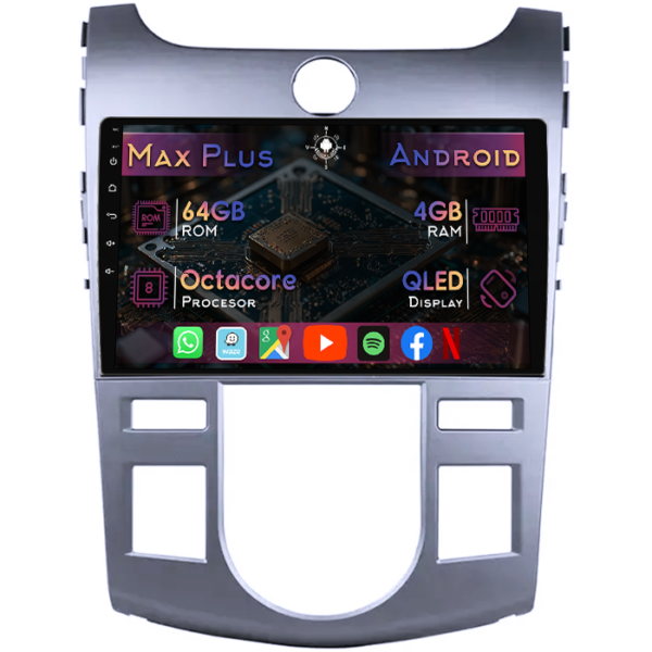 Navigatie dedicata Kia Forte Cerato 2008-2013, 4GB RAM 64GB ROM, Octacore, Display 9" QLED, Carplay&Android Auto, Android 14, Suport camere AHD