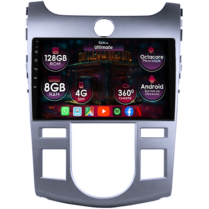 Navigatie dedicata Kia Forte Cerato 2008-2013, 8GB RAM 128GB ROM, Octacore, Platforma TS18, Display 9" QLED, Carplay&Android Auto, Android 14, Ventilator Activ - imagine 1