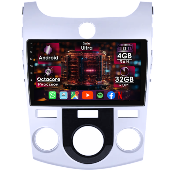 Navigatie dedicata Kia Forte Cerato 2008-2013, 4GB RAM 32GB ROM, Octacore, Display 9" QLED, Carplay&Android Auto, Android 14, Ventilator Activ