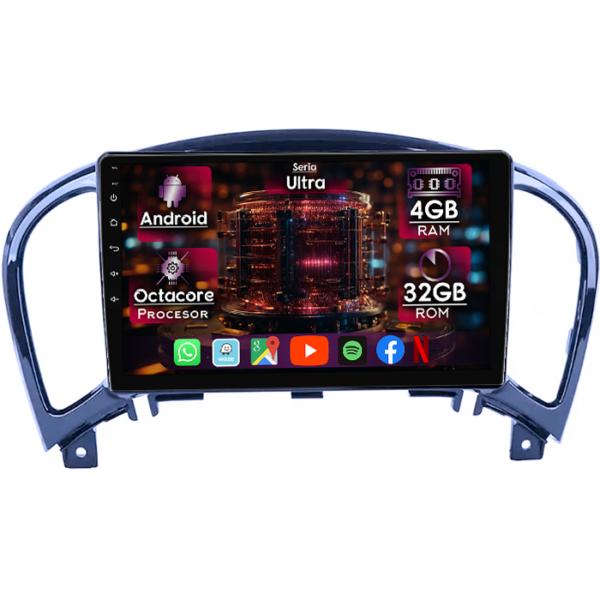 Navigatie dedicata Nissan Juke 2010-2014, 4GB RAM 32GB ROM, Octacore, Display 9" QLED, Carplay&Android Auto, Android 14, Ventilator Activ