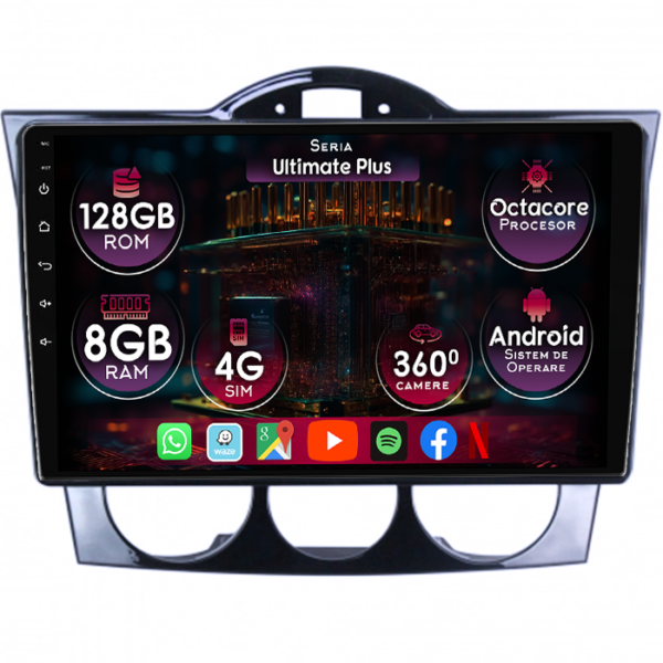 Navigatie dedicata Mazda RX-8 2008-2021, 8GB RAM 128GB ROM, Octacore, Platforma 7862, Display 9" QLED 2K, Carplay&Android Auto, Android 14, Ventilator Activ