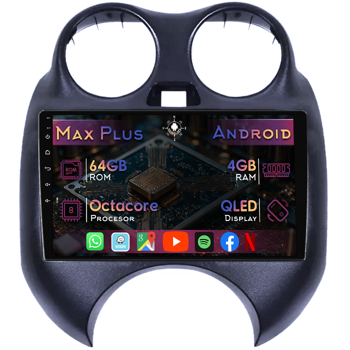 Navigatie dedicata Nissan March 2010-2013, 4GB RAM 64GB ROM, Octacore, Display 9" QLED, Carplay&Android Auto, Android 14, Suport camere AHD - imagine 1