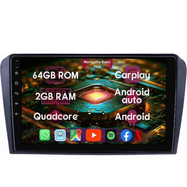Navigatie dedicata Mazda 3 2004-2009/Axela, 2GB RAM 64GB ROM, Quad Core, Display 9" IPS Full HD, Carplay&Android Auto, Android 14, Suport camere AHD