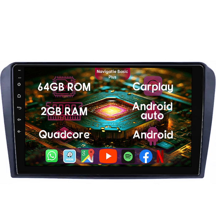 Navigatie dedicata Mazda 3 2004-2009/Axela, 2GB RAM 64GB ROM, Quad Core, Display 9" IPS Full HD, Carplay&Android Auto, Android 14, Suport camere AHD - imagine 1